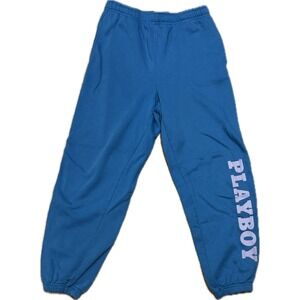 Playboy Blue Fleece Jogger Sweatpants Graphic Logo Women Size Large L